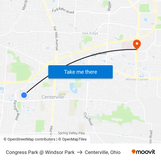 Congress Park @ Windsor Park to Centerville, Ohio map