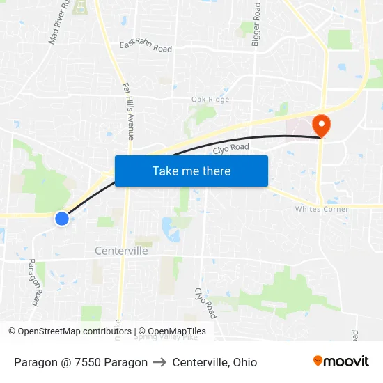 Paragon @ 7550 Paragon to Centerville, Ohio map