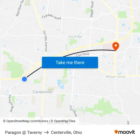 Paragon @ Taverny to Centerville, Ohio map