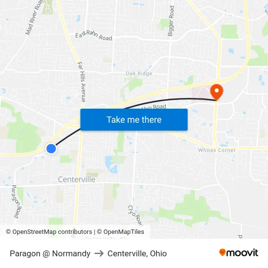 Paragon @ Normandy to Centerville, Ohio map