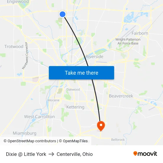 Dixie @ Little York to Centerville, Ohio map