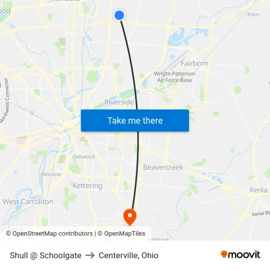 Shull @ Schoolgate to Centerville, Ohio map