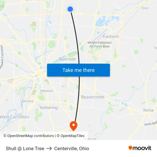 Shull @ Lone Tree to Centerville, Ohio map
