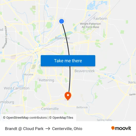 Brandt @ Cloud Park to Centerville, Ohio map