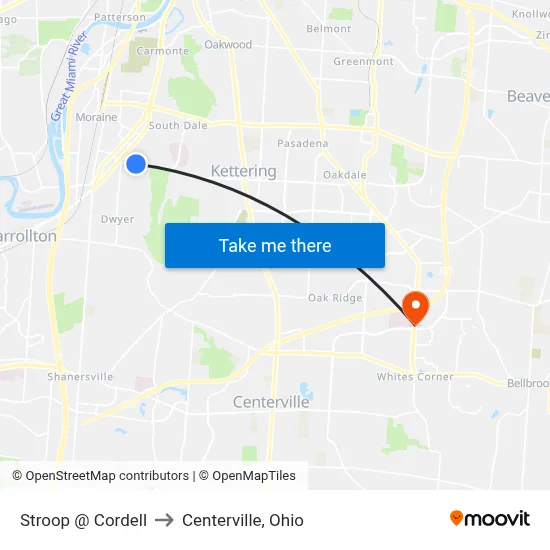 Stroop @ Cordell to Centerville, Ohio map
