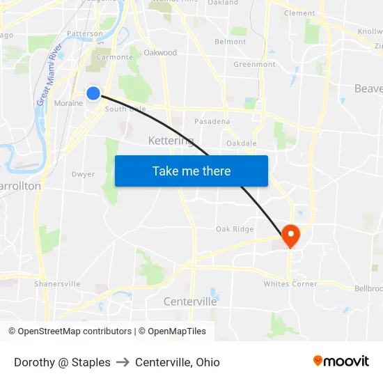 Dorothy @ Staples to Centerville, Ohio map