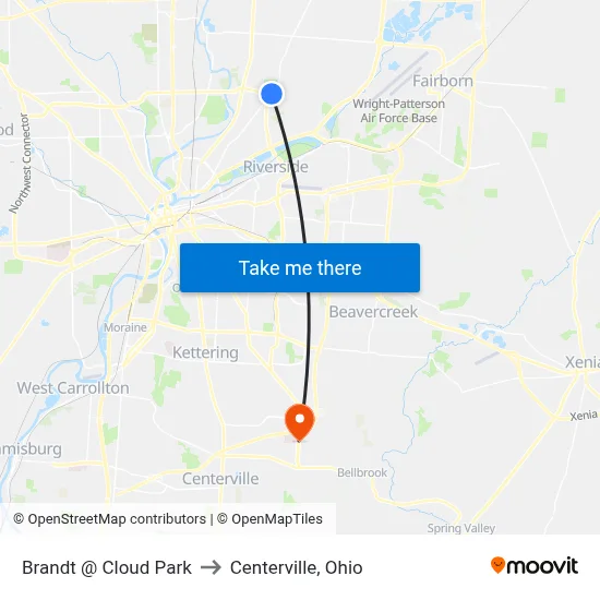 Brandt @ Cloud Park to Centerville, Ohio map