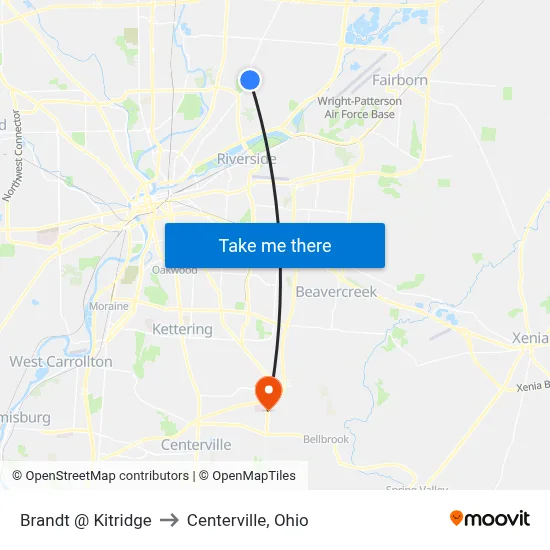 Brandt @ Kitridge to Centerville, Ohio map