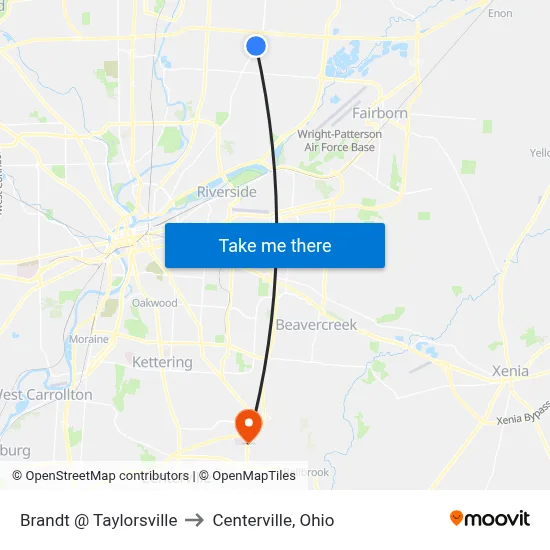 Brandt @ Taylorsville to Centerville, Ohio map