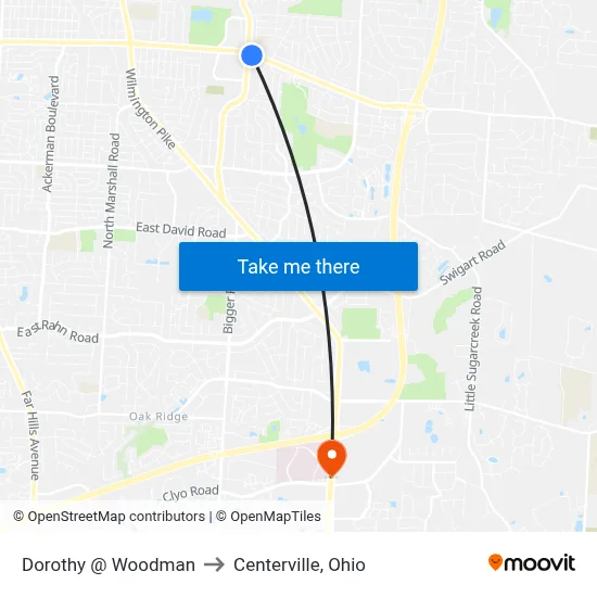 Dorothy @ Woodman to Centerville, Ohio map
