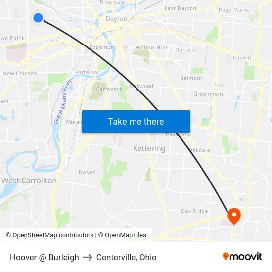 Hoover @ Burleigh to Centerville, Ohio map