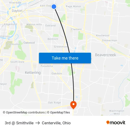 3rd @ Smithville to Centerville, Ohio map