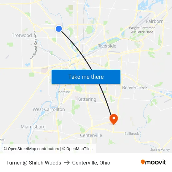 Turner @ Shiloh Woods to Centerville, Ohio map