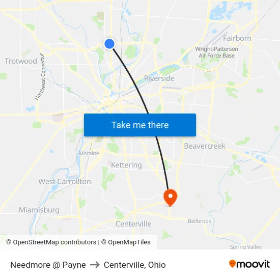 Needmore @ Payne to Centerville, Ohio map
