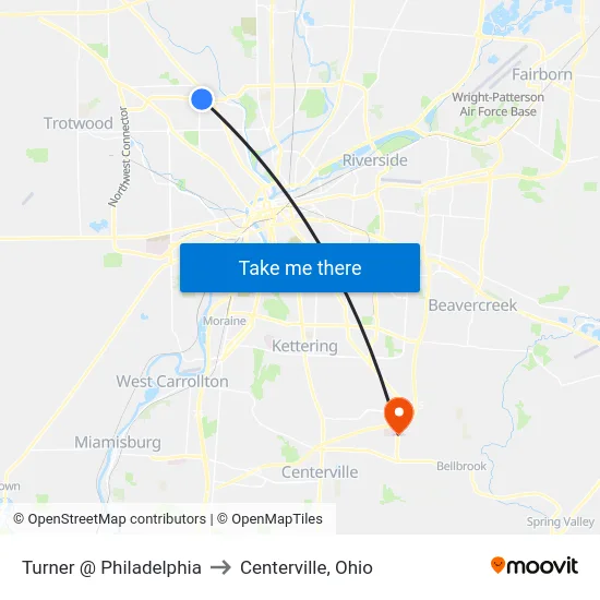 Turner @ Philadelphia to Centerville, Ohio map