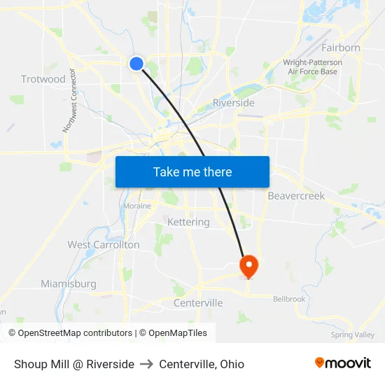 Shoup Mill @ Riverside to Centerville, Ohio map