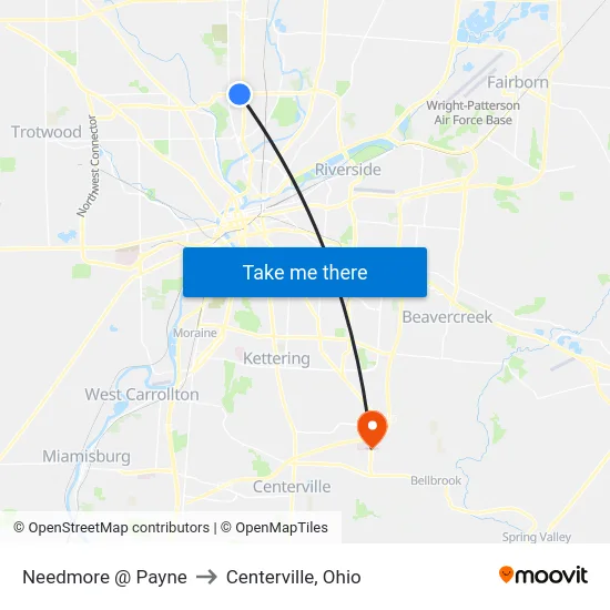 Needmore @ Payne to Centerville, Ohio map