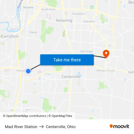 Mad River Station to Centerville, Ohio map