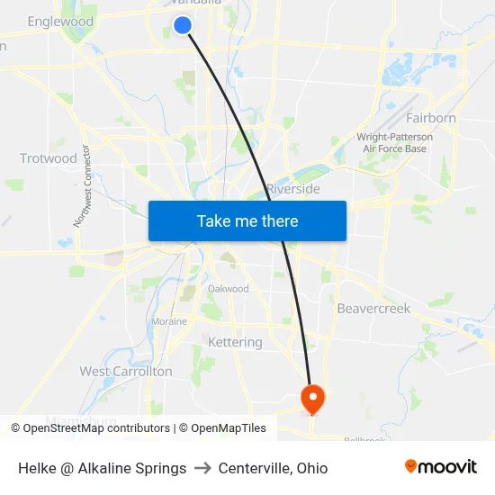 Helke @ Alkaline Springs to Centerville, Ohio map