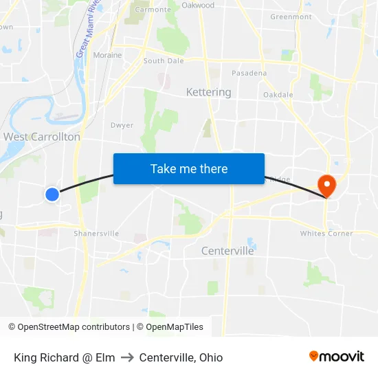 King Richard @ Elm to Centerville, Ohio map
