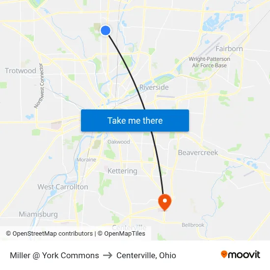 Miller @ York Commons to Centerville, Ohio map