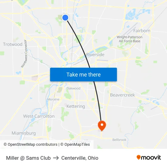 Miller @ Sams Club to Centerville, Ohio map