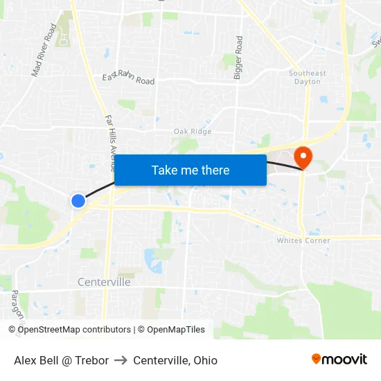 Alex Bell @ Trebor to Centerville, Ohio map