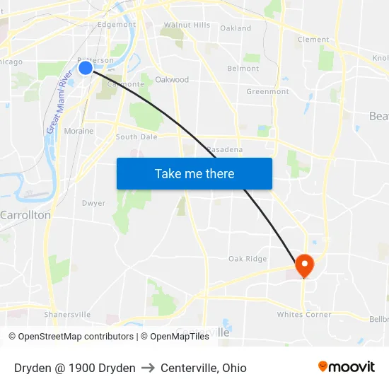 Dryden @ 1900 Dryden to Centerville, Ohio map