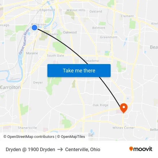 Dryden @ 1900 Dryden to Centerville, Ohio map