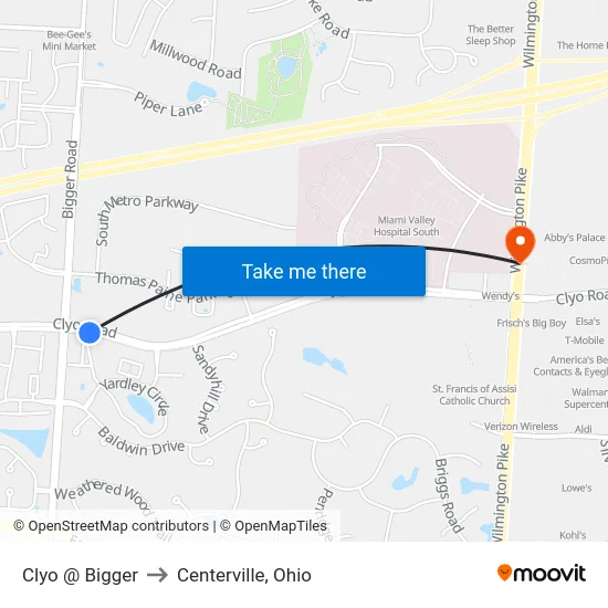 Clyo @ Bigger to Centerville, Ohio map