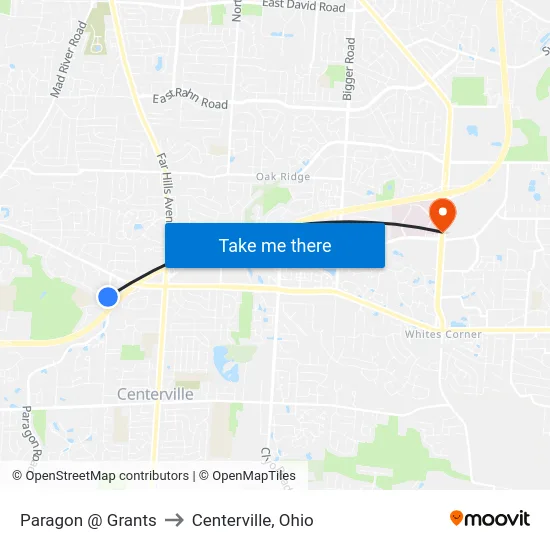 Paragon @ Grants to Centerville, Ohio map
