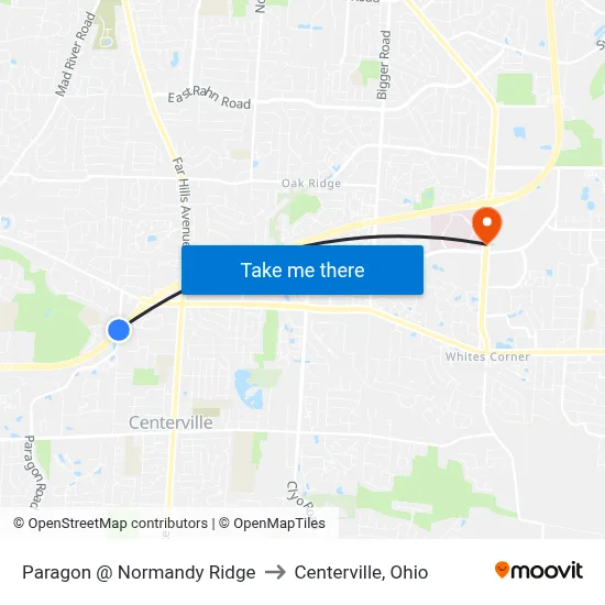 Paragon @ Normandy Ridge to Centerville, Ohio map