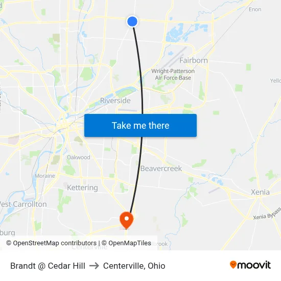 Brandt @ Cedar Hill to Centerville, Ohio map