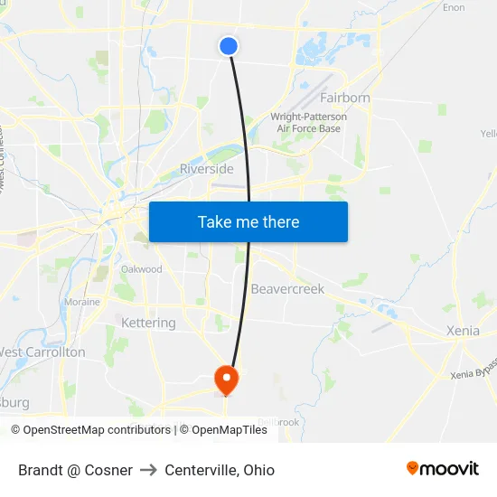 Brandt @ Cosner to Centerville, Ohio map