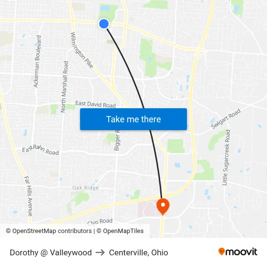 Dorothy @ Valleywood to Centerville, Ohio map