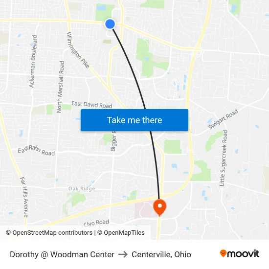 Dorothy @ Woodman Center to Centerville, Ohio map