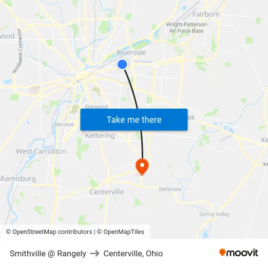Smithville @ Rangely to Centerville, Ohio map