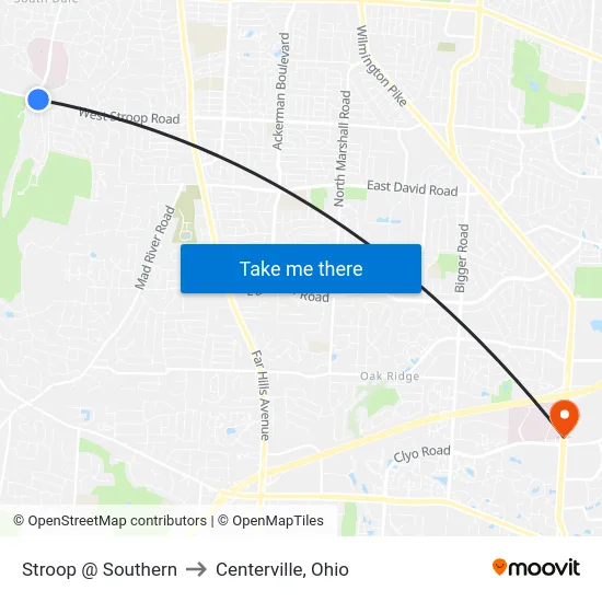 Stroop @ Southern to Centerville, Ohio map
