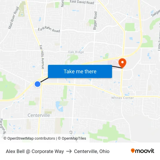 Alex Bell @ Corporate Way to Centerville, Ohio map