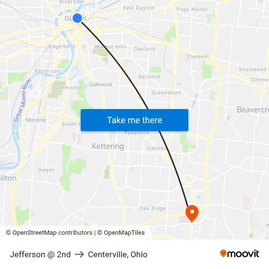 Jefferson @ 2nd to Centerville, Ohio map