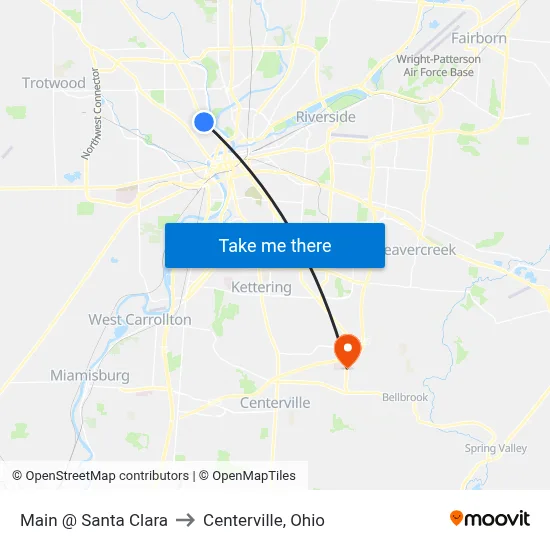 Main @ Santa Clara to Centerville, Ohio map