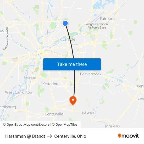 Harshman @ Brandt to Centerville, Ohio map