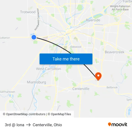 3rd @ Iona to Centerville, Ohio map