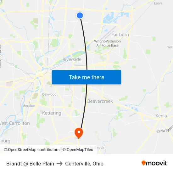 Brandt @ Belle Plain to Centerville, Ohio map