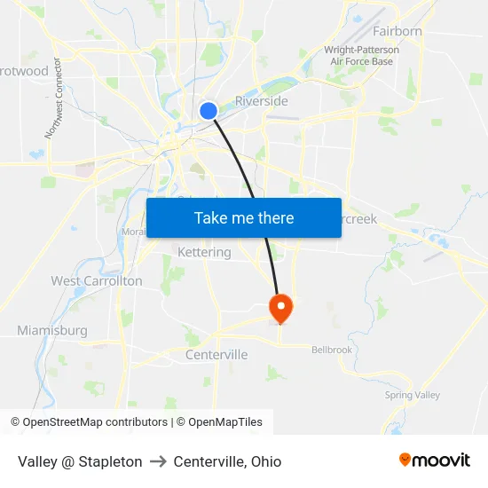 Valley @ Stapleton to Centerville, Ohio map