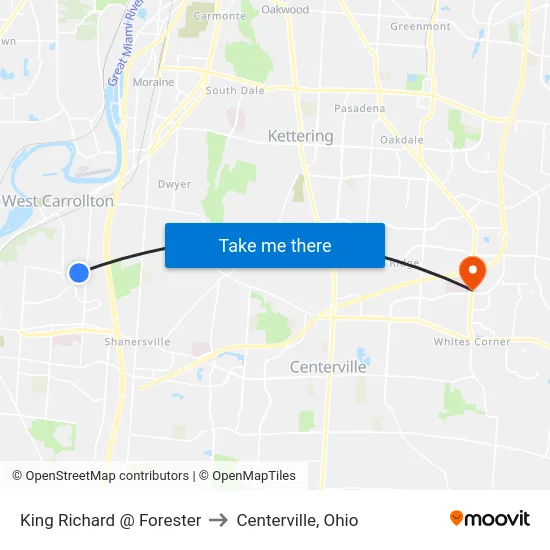 King Richard @ Forester to Centerville, Ohio map