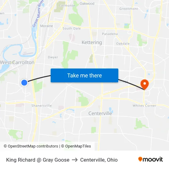 King Richard @ Gray Goose to Centerville, Ohio map