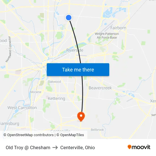 Old Troy @ Chesham to Centerville, Ohio map