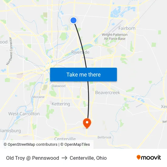 Old Troy @ Pennswood to Centerville, Ohio map