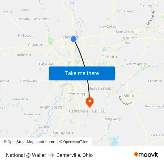 National @ Waller to Centerville, Ohio map